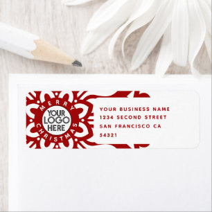  Merry Christmas Business Logo Snowflake Red White Return Address Label