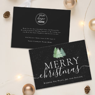 Merry Christmas Business logo Snowy Fir Trees Holiday Card