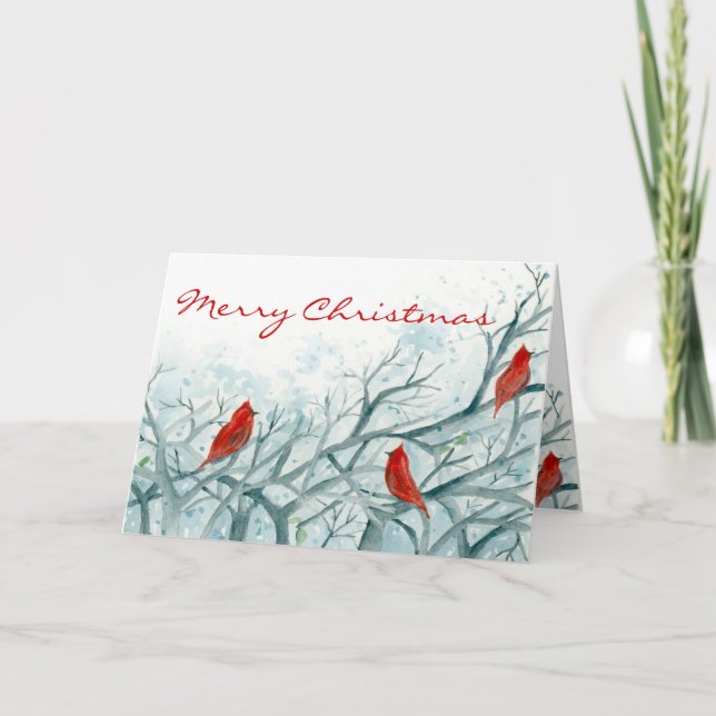Merry Christmas Business Red Cardinal Birds  Holiday Card (Front)