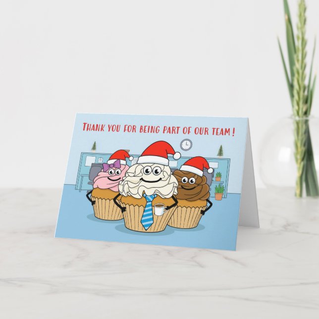 Merry Christmas Business Team Cupcakes Santa Hats Holiday Card (Front)