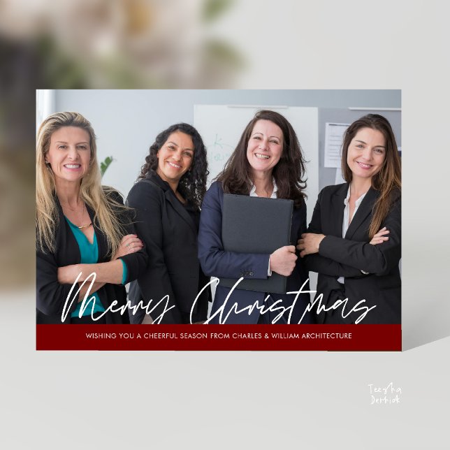Merry Christmas Business Team Photo Holiday Card (Merry Christmas Business Team Photo Modern minimal Holiday Card for Clients in Burgundy Wine Red)