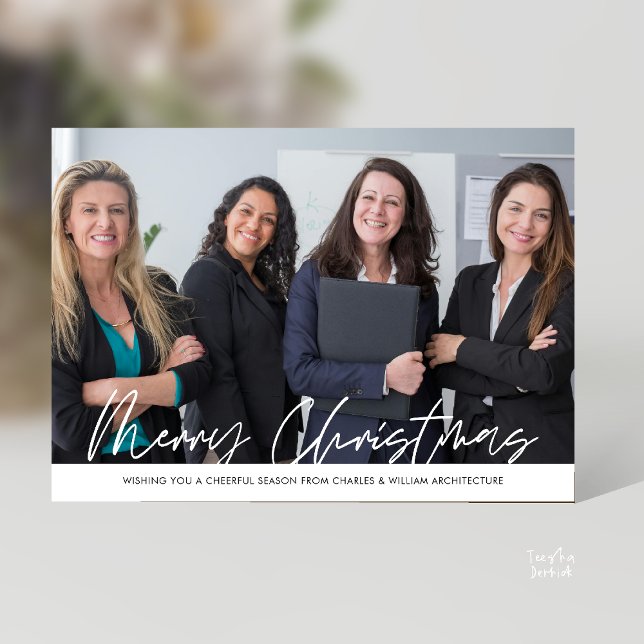 Merry Christmas Business Team Photo Holiday Card (Merry Christmas Business Team Photo Modern minimal Holiday Card for Clients in Black and White theme)