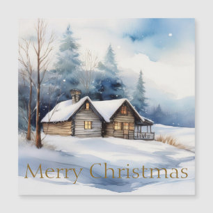 Merry Christmas Cabin in snowy landscape