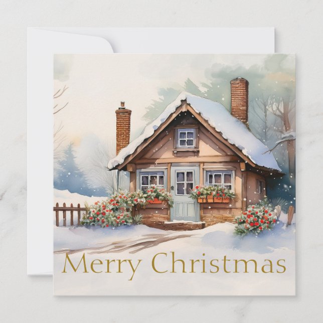 Merry Christmas Cabin in snowy landscape (Front)