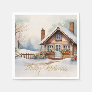 Merry Christmas Cabin in snowy landscape Napkin