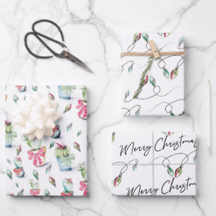 Merry Christmas Cactus and Lights Wrapping Paper Sheet