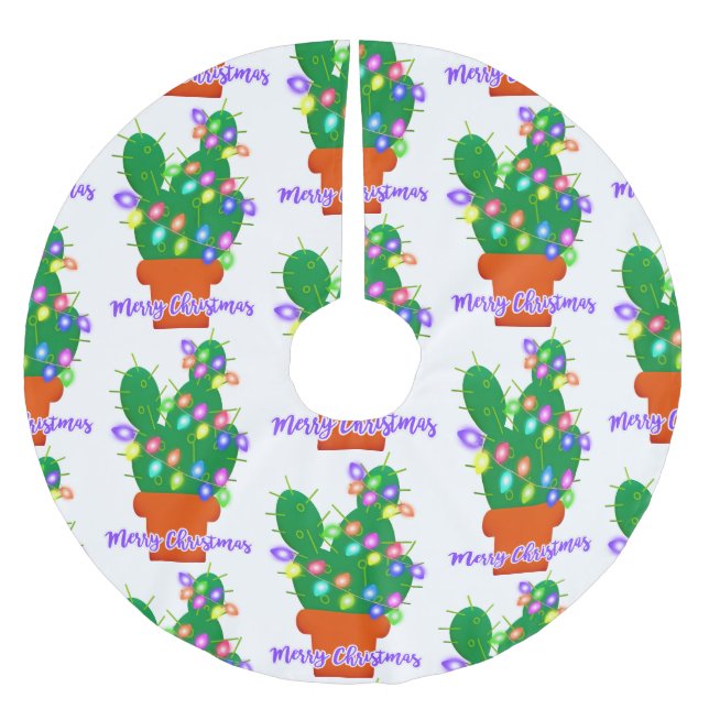 merry christmas cactus brushed polyester tree skirt (Front)