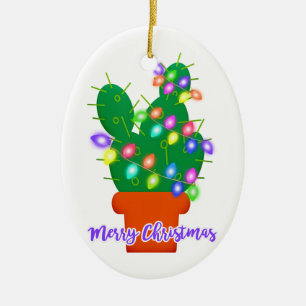 merry christmas cactus ceramic ornament