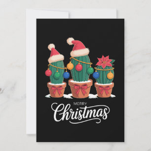 Merry Christmas Cactus Santa Hat Poinsettia Xmas Invitation