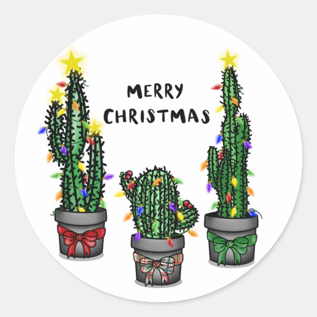 Merry Christmas Cactus Sticker (Front)