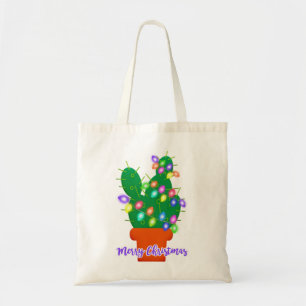 merry christmas cactus tote bag