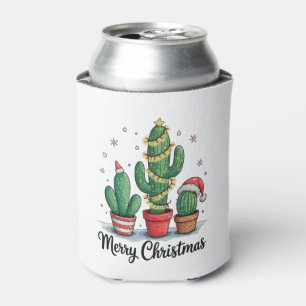 Merry Christmas Cactus Tree Festive Xmas Lights Can Cooler