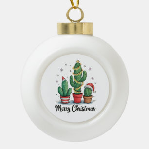 Merry Christmas Cactus Tree Festive Xmas Lights Ceramic Ball Christmas Ornament