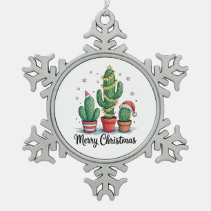 Merry Christmas Cactus Tree Festive Xmas Lights Snowflake Pewter Christmas Ornament