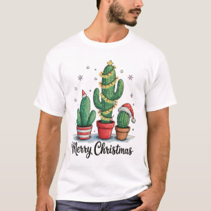 Merry Christmas Cactus Tree Festive Xmas Lights T-Shirt