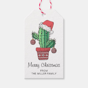 Merry Christmas Cactus With Decorations Holidays Gift Tags