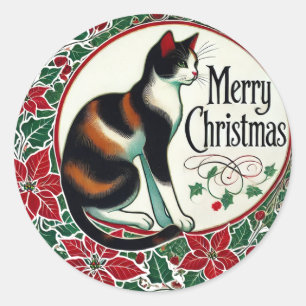 Merry Christmas Calico Cat                         Classic Round Sticker