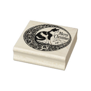 Merry Christmas Calico Cat                         Rubber Stamp