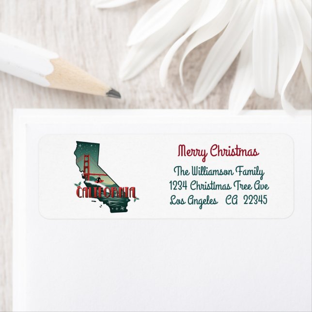 Merry Christmas California Holiday Return Address Label (Insitu)