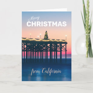 Merry Christmas California Sunset Pink Blue Custom Holiday Card