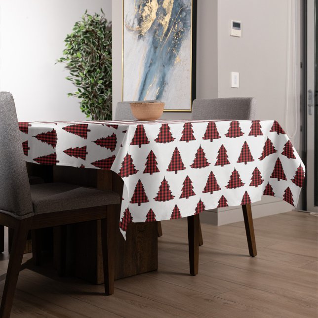 Merry Christmas Calligraphy Buffalo Check Pattern Tablecloth (Simple buffalo check pattern Christmas tree tablecloth. )