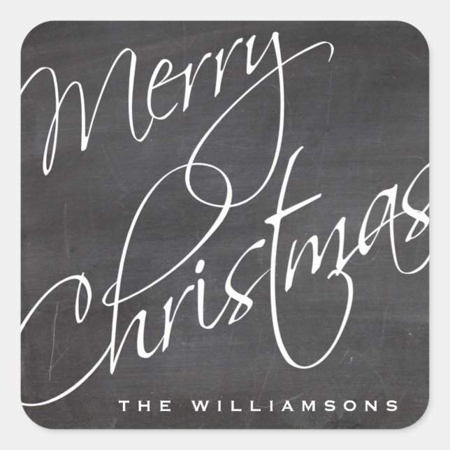Merry Christmas Calligraphy Chalkboard Custom Square Sticker (Front)