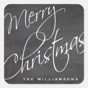 Merry Christmas Calligraphy Chalkboard Custom Square Sticker