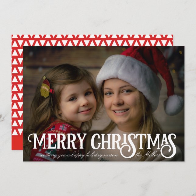 Merry Christmas Calligraphy Christmas Photo Card (Front/Back)