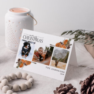 Merry Christmas Calligraphy Citrus Botanical Photo Holiday Card