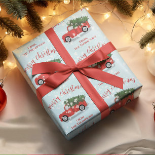 Merry Christmas Calligraphy Cute Rustic Red Truck Wrapping Paper