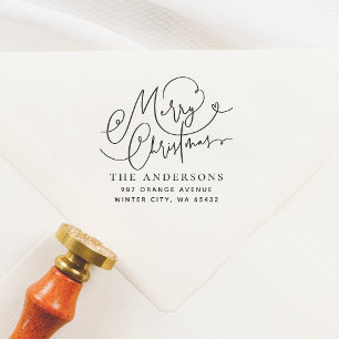 Merry Christmas Calligraphy Flourish Address Rubber Stamp