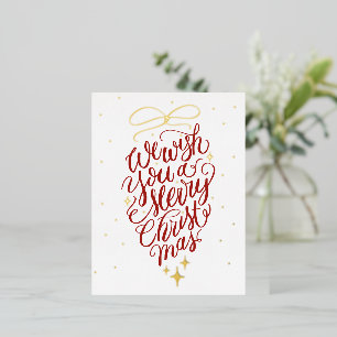 Merry Christmas Calligraphy Foil Holiday Post Card