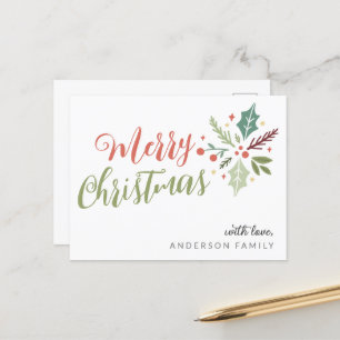 Merry Christmas Calligraphy Foliage  Postcard