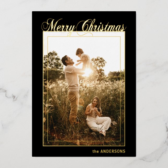 Merry Christmas Calligraphy Holidays PHOTO Foil Ho Foil Holiday Card (Front)