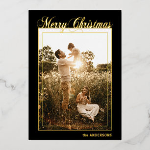 Merry Christmas Calligraphy Holidays PHOTO Foil Ho Holiday Card