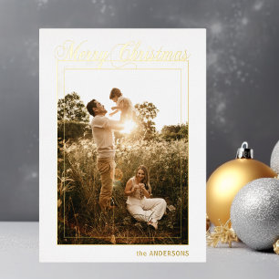 Merry Christmas Calligraphy Holidays PHOTO Foil Holiday Card