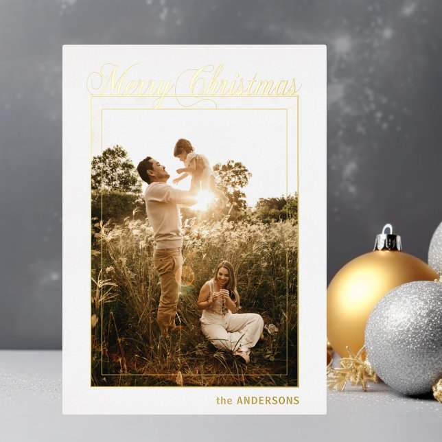 Merry Christmas Calligraphy Holidays PHOTO Foil Holiday Card (Merry Christmas Calligraphy Holidays PHOTO Foil Holiday Card)