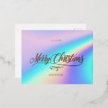 Merry Christmas Calligraphy Holographic Foil Holiday Postcard<br><div class="desc">Create your own Christmas Holiday Card with this stylish template. An Elegant Modern Calligraphy "Merry Christmas" in real silver foil and colourful background in faux holographic rainbow metallic foil.</div>