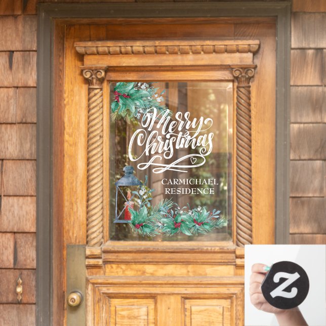 Merry Christmas Calligraphy Lantern Holly Garlands (Home Door)