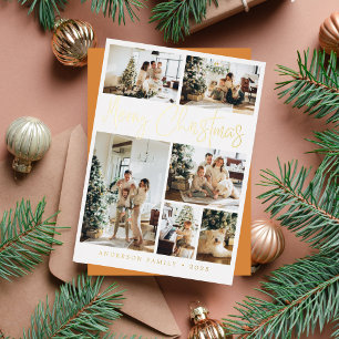 Merry Christmas Calligraphy Photo Gold Foil Holiday Card