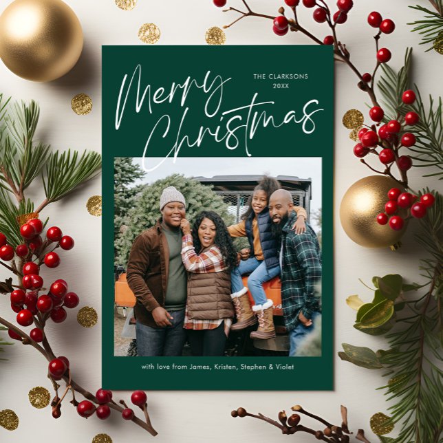 Merry Christmas Calligraphy Photo Magnetic Card (Creator Uploaded)