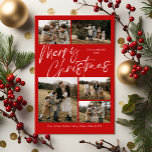 Merry Christmas Calligraphy Photo Magnetic Card<br><div class="desc">Red Merry Christmas Calligraphy Photo Magnetic Card features modern calligrapy script on the front,  along with five photos,  and a festive Christmas plaid on the back.</div>