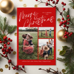 Merry Christmas Calligraphy Photo Magnetic Card<br><div class="desc">Red Merry Christmas Calligraphy Photo Magnetic Card features modern calligrapy script on the front,  along with three photos,  and a festive Christmas plaid on the back.</div>