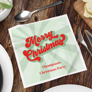 Merry Christmas Calligraphy Red Green Whimsical  Napkin