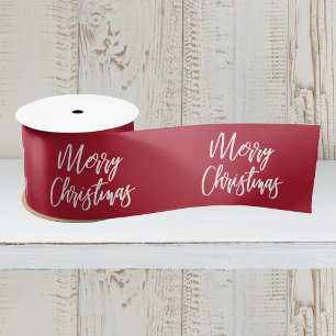 Merry Christmas Calligraphy Red Holiday Satin Ribbon