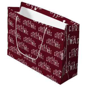 Merry Christmas Calligraphy Red White Festive Chic Large Gift Bag