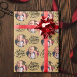 Merry Christmas Calligraphy Round Photo Gold Wrapping Paper<br><div class="desc">Photo wrapping paper, personalised with your picture and hand lettered with Merry Christmas in brushed calligraphy. The photo template is set up to display your picture in a round shape. If you have any problems with picture placement, try cropping your photo to a square and re-uploading it. The background colour...</div>