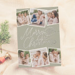 Merry Christmas Calligraphy Sage Green 6 Photos Foil Holiday Card<br><div class="desc">Give your Christmas cards a sparkle with real gold, silver, or rose gold foil! Spread holiday cheer with this charming sage green Christmas photo foil card! The front features “Merry Christmas” in real foil playful handwritten calligraphy, with your family name and the year tucked into one of the flourishes. Add...</div>