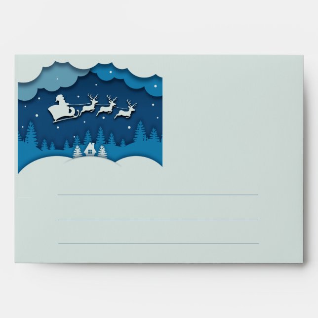 Merry Christmas Calligraphy Santa Sleigh Reindeer Envelope (Front)
