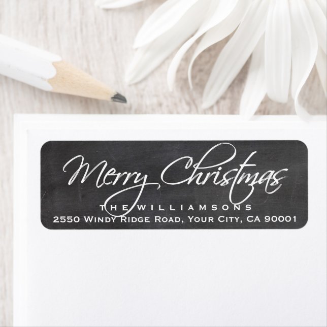 Merry Christmas Calligraphy Script Chalkboard Return Address Label (Insitu)